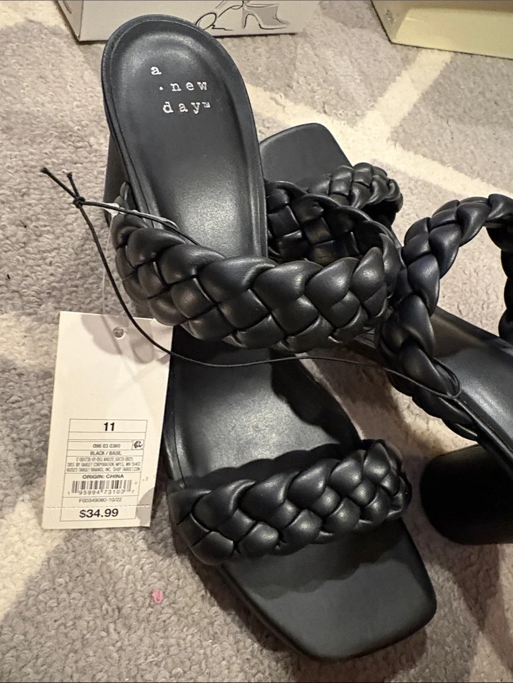 a new day Black Braided Double-Strap Square-Toe Slide Heels